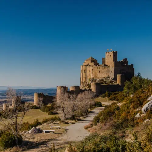 Ancient medieval Loarre knight's Castle in Spain at sunny winter day
